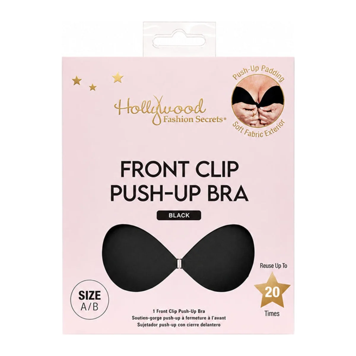 HOLLYWOOD FASHION SECRETS FRONT CLIP PUSH-UP BRA BLACK SIZE A/B